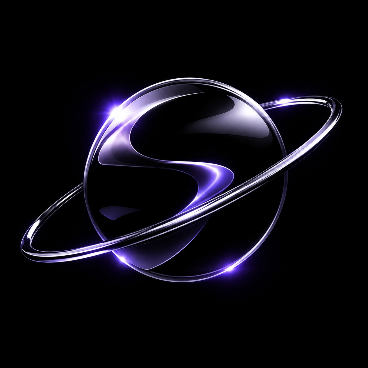 SPNVISUALZ chrome planet emblem circled by a violet orbital ring on deep black